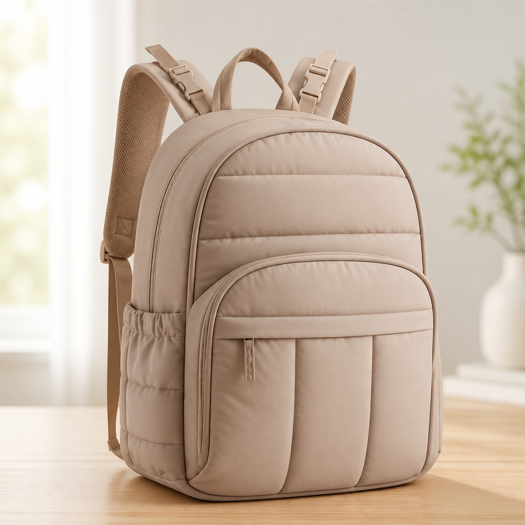 BAGSMART Diaper Bag Backpack, Multi-Pocket Puffy Diaper Bag with Waterproof Changing Pad, Lightweight Stroller-Friendly Diaper Bag with Insulated Pockets, Easy-Access Baby Essential, Camel