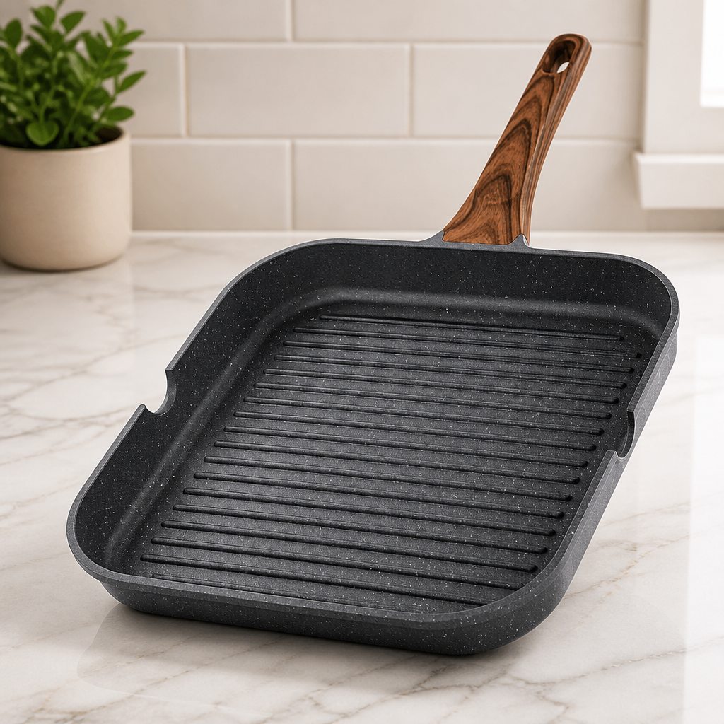 SENSARTE Nonstick Grill Pan for Stove Tops, Versatile Griddle with Pour Spouts, Square Big Cooking Surface, Durable Skillet Indoor & Outdoor Grilling. PFOA Free, 9.5 Inch