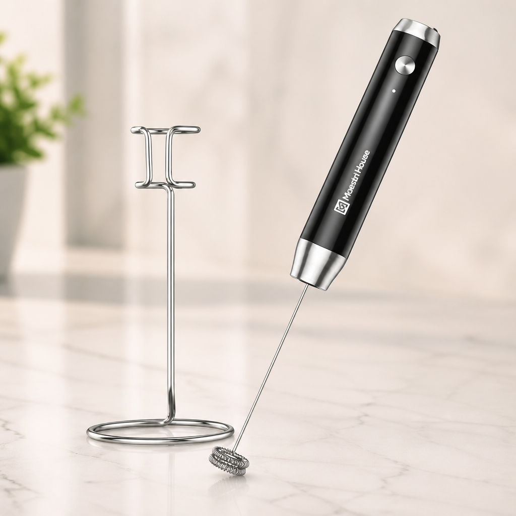 Maestri House Rechargeable Milk Frother with Stand, LunaFro Handheld Electric Foam Maker Waterproof Detachable Stainless Steel Whisk Drink Mixer Foamer for Lattes, Cappuccino