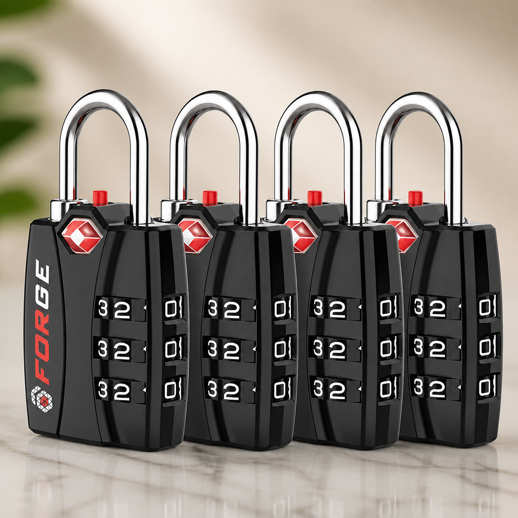 Forge Open Alert TSA Approved Luggage Locks - 3 Digit Combination, Easy Read Dials, Zinc Alloy Body - Ideal Travel Lock for Luggage, Suitcases, Bags & Toolboxes (Black 4 Locks)