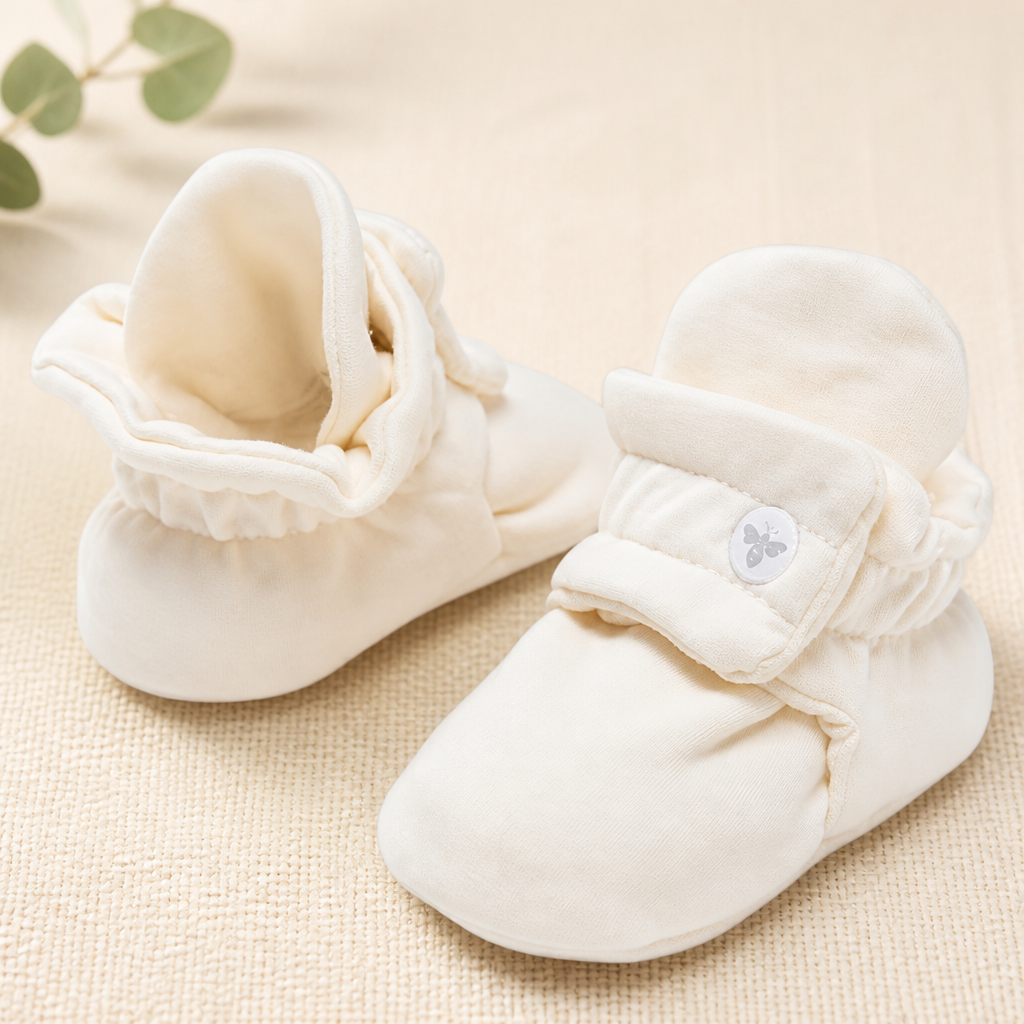 Burt’s Bees Baby Adjustable Baby Booties, 100% Organic Cotton, Easy On and Off Snap Boots, Snug Fit - Baby Essential