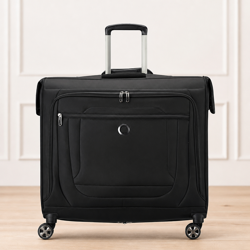 DELSEY PARIS Helium DLX - Rolling Garment Bag with Spinner Wheel - Lightweight Travel Garment Bag - SECURITECH Zip - Suit and Dresses Rolling Travel Bag - Checked Size, Black