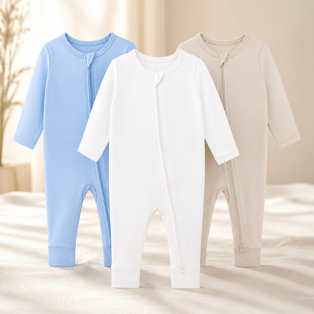 GUISBY Baby Rayon Footless Snug Sleepers, 2-Way Zip Footless Pajamas 3-Pack | Breathable Stretch Feel，Chin Guard，Scratch-Prevent Mittens，Sleep Play Gift