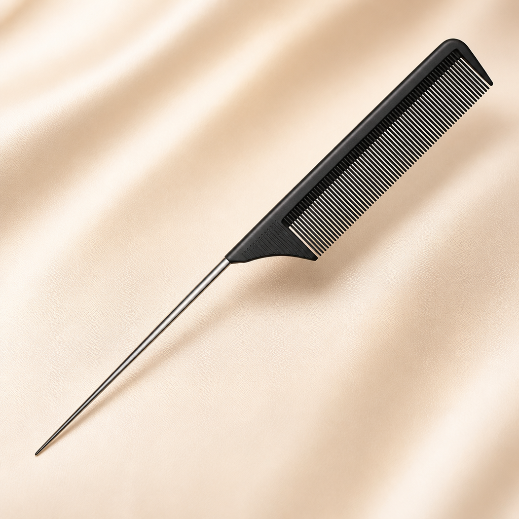 Professional 8.8 Inch Tail Comb - Black Carbon Fiber And Stainless Steel Pintail - Anti Static And Heat Resistant Teasing Lightweight Comb For All Hair Types
