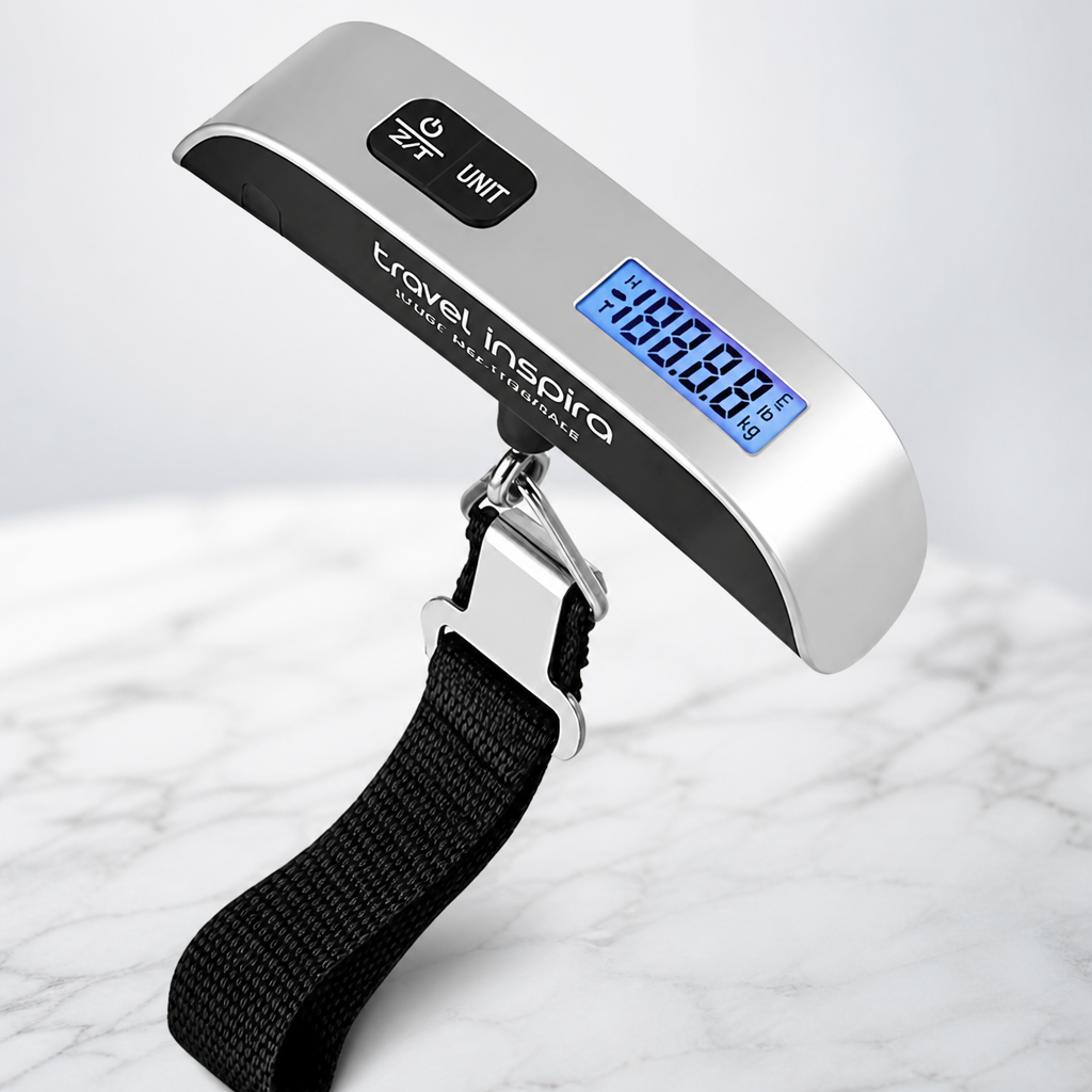 travel inspira Luggage Scale, Portable Digital Hanging Baggage Scale for Travel, Suitcase Weight Scale with Rubber Paint, 110 Pounds, Battery Included