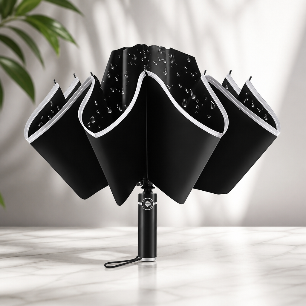 Bodyguard Inverted Umbrella - Large Windproof for Rain & Sun, Compact Reverse With Reflective Stripe, Teflon-Coated for Women Men, Travel Folding With Cover Bag