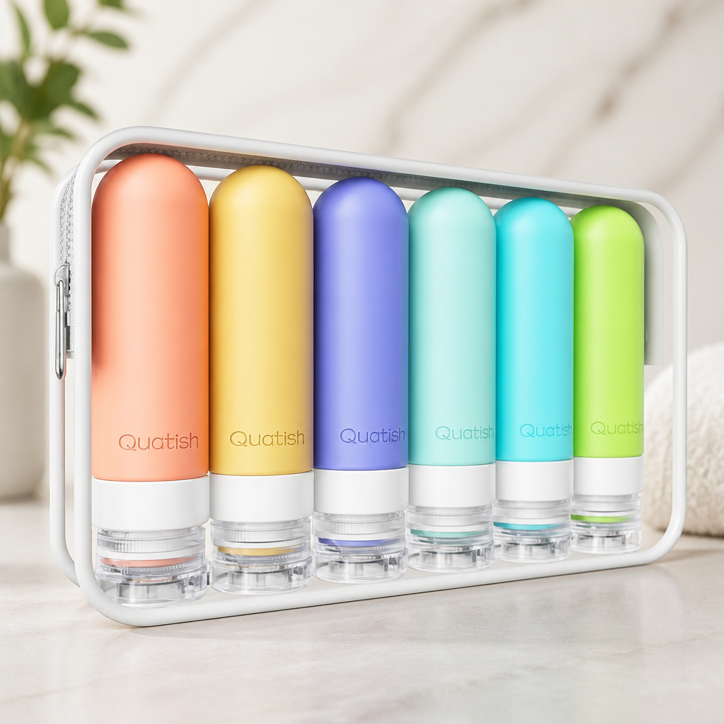 Quatish Travel Bottles for Toiletries 6 Pack, Original Patented Leakproof 3 oz Tsa Approved Travel Size Containers, BPA Free Silicone Shampoo and Conditioner Bottles, Camping Essentials