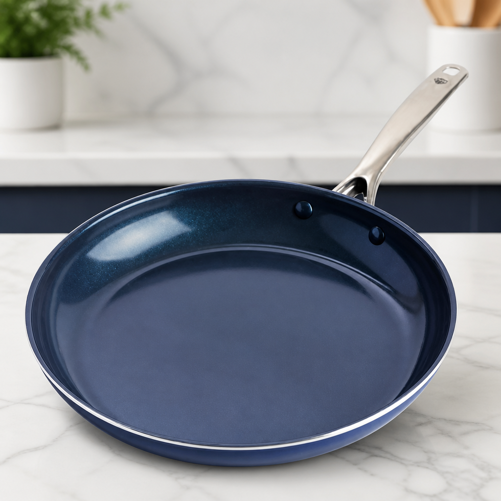 Blue Diamond 12" Nonstick Frying Pan Skillet, Diamond Infused PFAS-Free Ceramic Pot, Dishwasher & Oven Safe, Stay Cool Handle, Durable Non Toxic Metal Utensil Safe, Egg & Omelet Pan, Blue