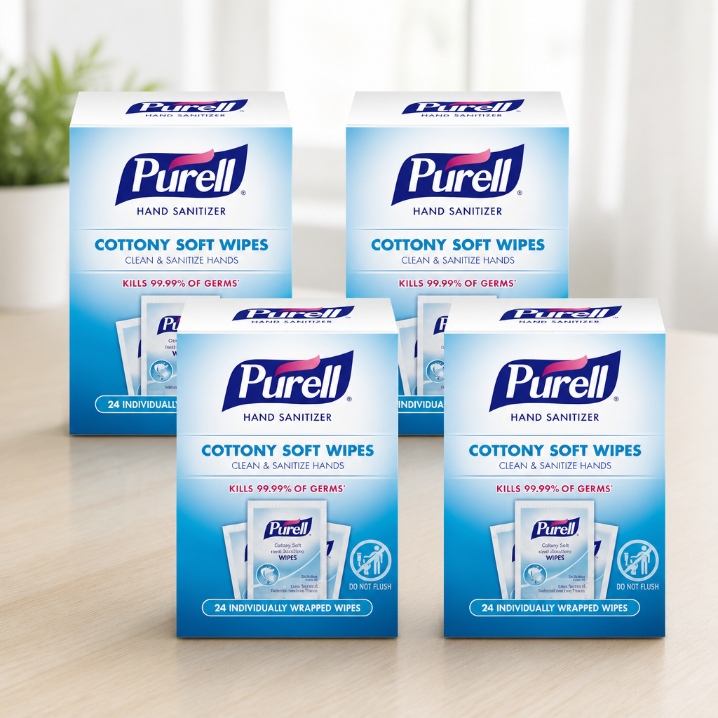 PURELL Cottony Soft Hand Sanitizing Wipes Clean Scent, 24 Individually Wrapped Wipes (Pack of 4 Boxes) - 9029-04-CMR