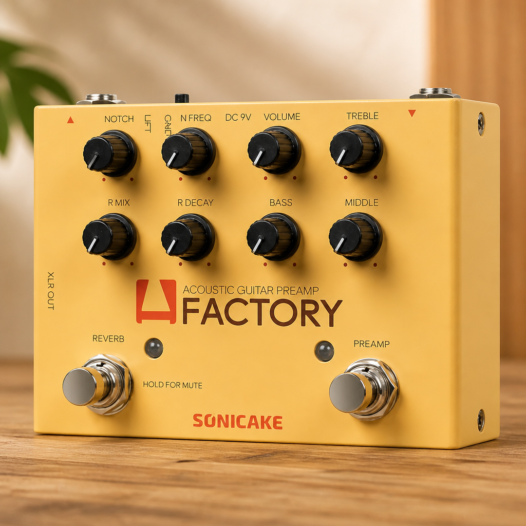 SONICAKE Acoustic Guitar Effects Pedal with Analog Preamp and Digital Reverb Acoustic Instruments with XLR Output - A Factory