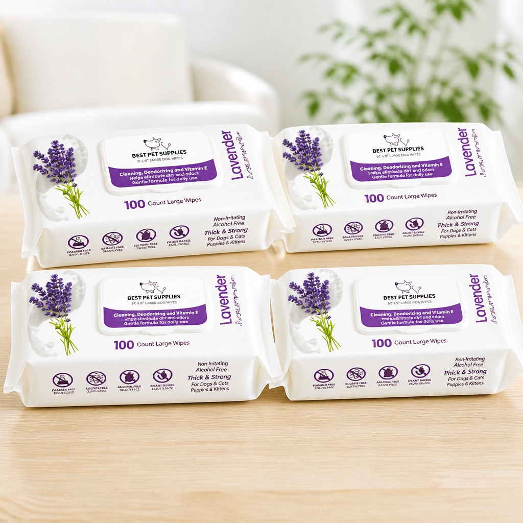 Best Pet Supplies 8" x 9" Large Dog Wipes - Cleaning and Deodorizing for Paws and Coat - Gentle Formula with Lavender Vitamin E for Puppies and Cats - 400 Count