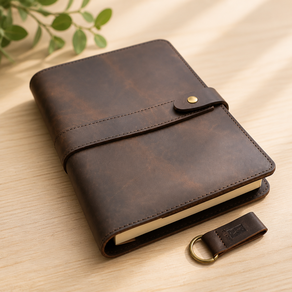 le vent Refillable Genuine Leather Journal for Women & Men - 5x8 Notebook for Work, 200+200 Lay-Flat Pages (Lined & Blank) - A5 Brown Vintage Diary Cover - Handmade for Travel, Business and Gifts