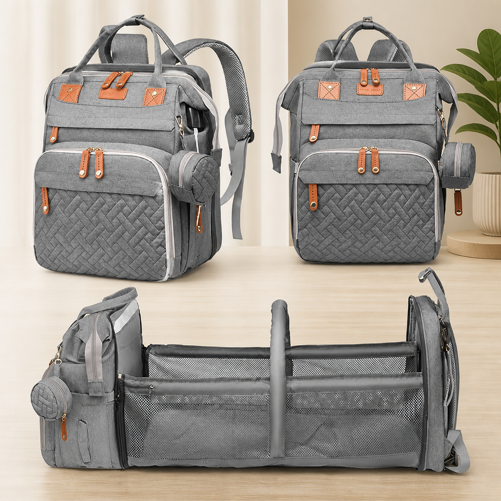 Astro alan Baby Diaper Bag with Changing Station, Waterproof Diaper Bag Backpack for Moms Dads with USB Charging Port, Baby Shower Gifts, Large Capacity diaper backpack, Grey