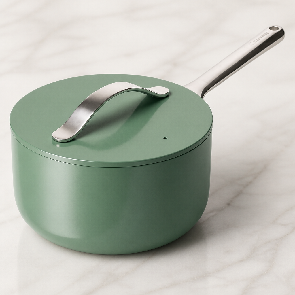 Caraway Nonstick Ceramic Sauce Pan with Lid (3 qt) - Non Toxic, PTFE & PFOA Free - Oven Safe & Compatible with All Stovetops (Gas, Electric & Induction) - Sage