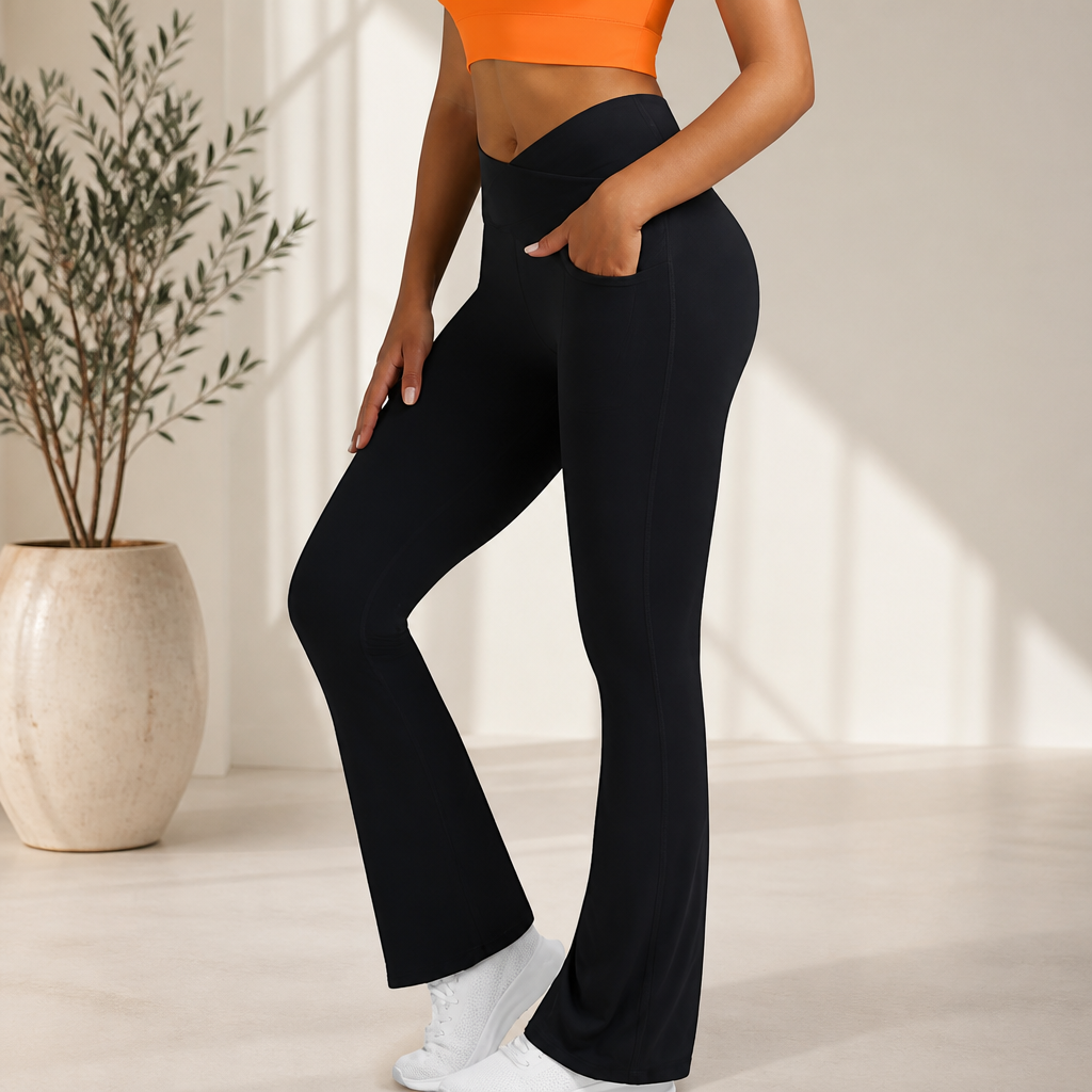 Flare Leggings for Women Yoga Pants with Pockets High Waisted Crossover Flare Leggings Bootcut Casual Yoga Pants