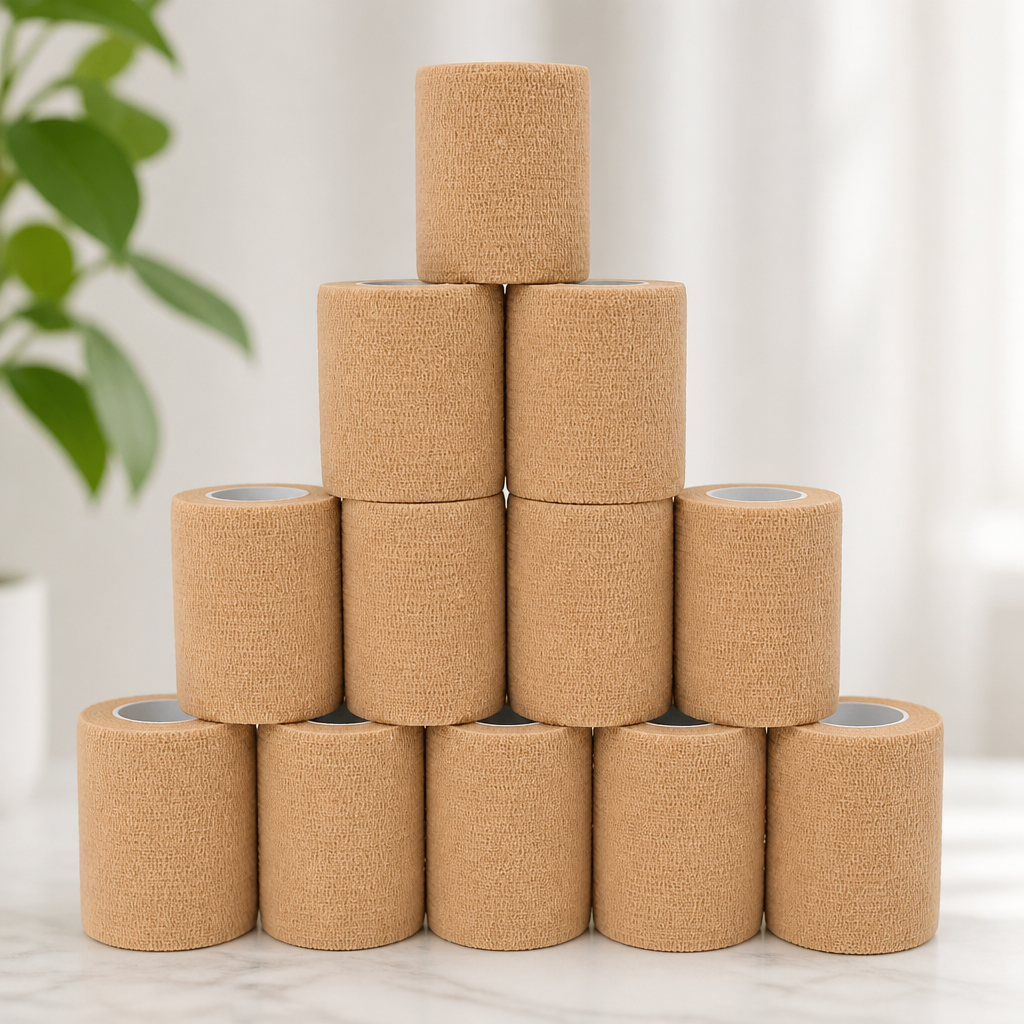 Self Adhesive Wrap Cohesive Bandages 12 Count 3" x 5 Yards, Medical Tape, Adhesive Flexible Breathable First Aid Non Woven Rolls, Stretch Athletic, Ankle Sprains & Swelling, Sports