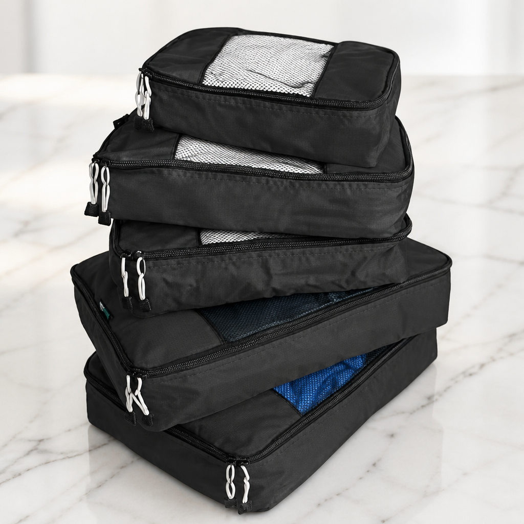Travel Wise Packing Cubes for Travel - 5 Piece Set with Pattern Design, Lightweight Ripstop Nylon Luggage Organizers with Mesh Panel, Small Medium Large Sizes