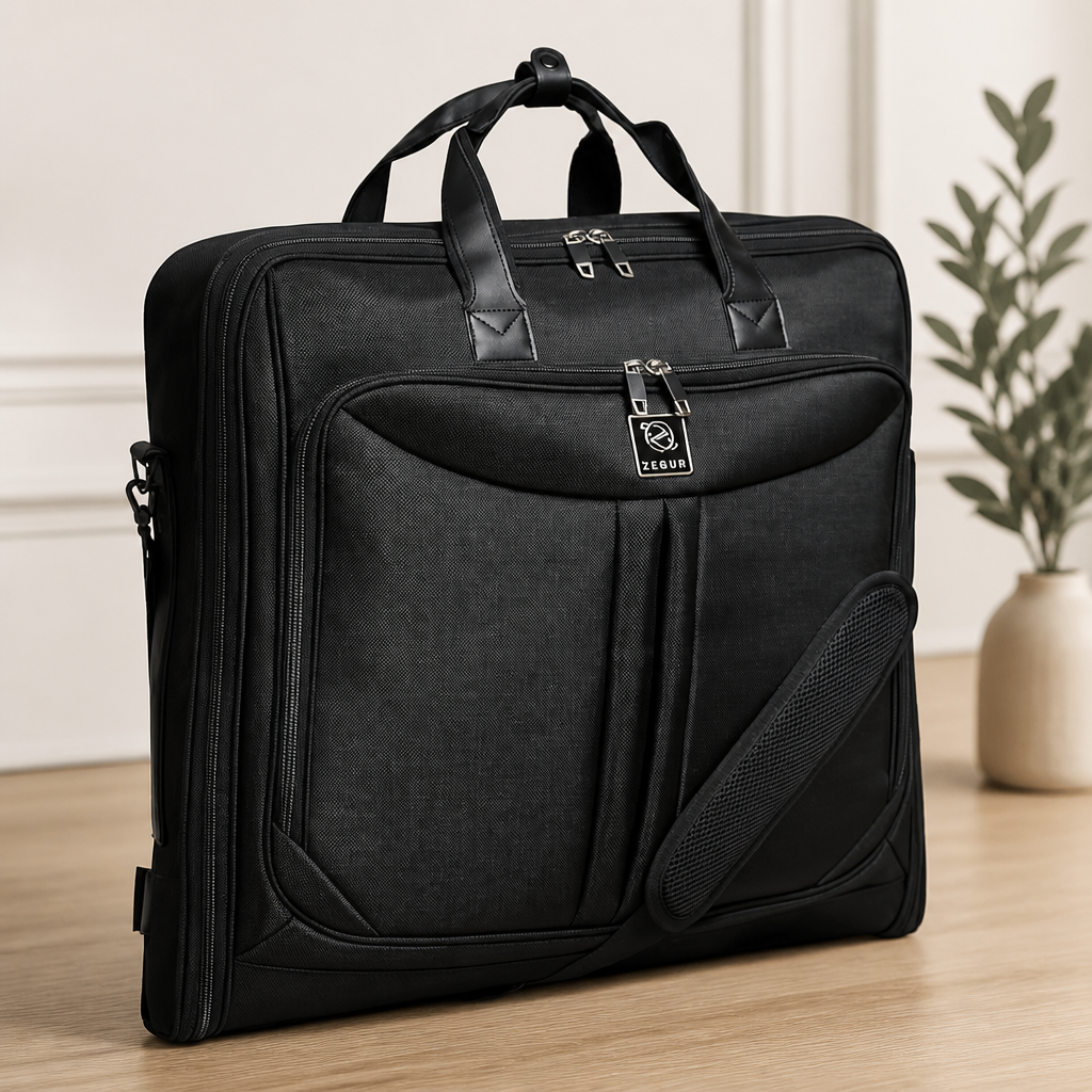 ZEGUR Premium Suit Garment Bag Carry On - Hangs 4 Suits - Travel & Business with Shoulder Strap and Laptop Compartment