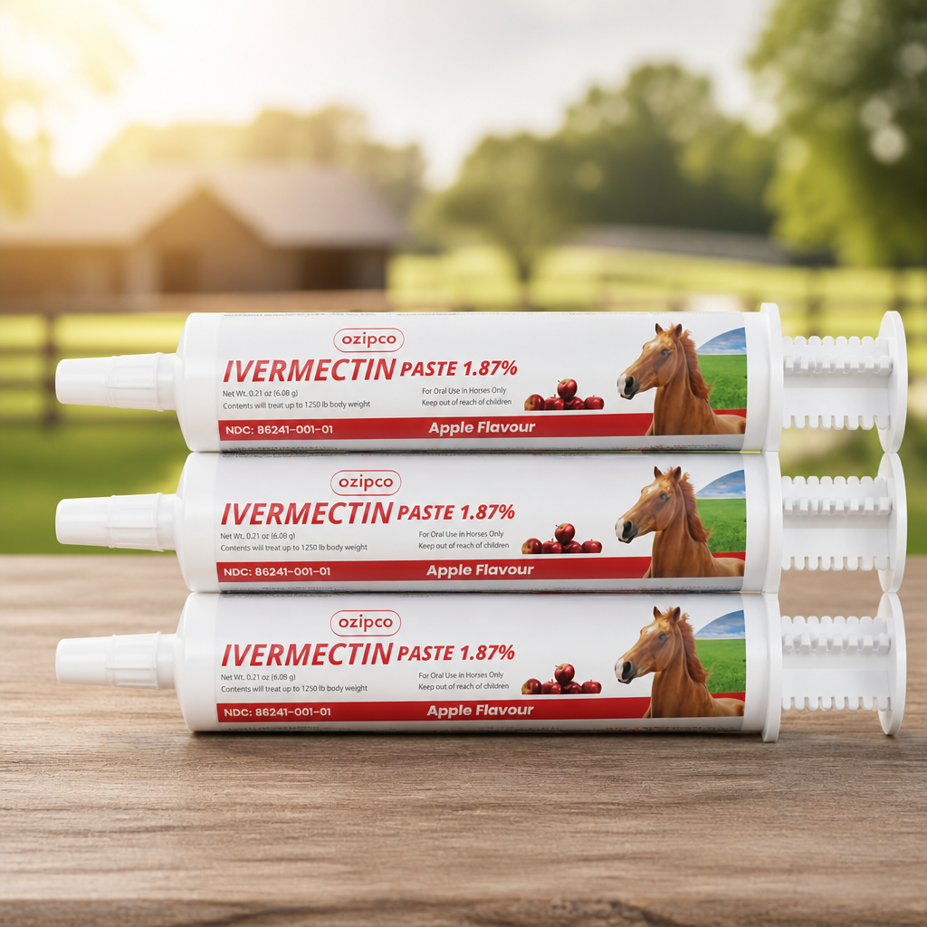 Ivermectin Horse Paste 1.87% | Apple Flavor – 6.08g Syringe for Equine Use Only Up to 1250 LB (3-Pack)