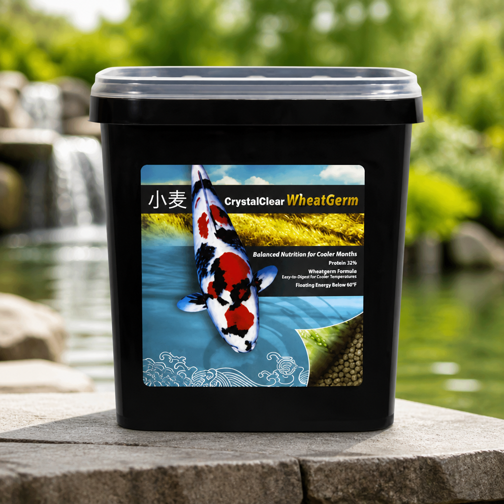 CrystalClear WheatGerm Fish Food for Freshwater Ponds, 4.4 lb Bucket | Floating pellets with protein-rich food, ideal for cooler spring & fall seasons, supports pond fish in cold water