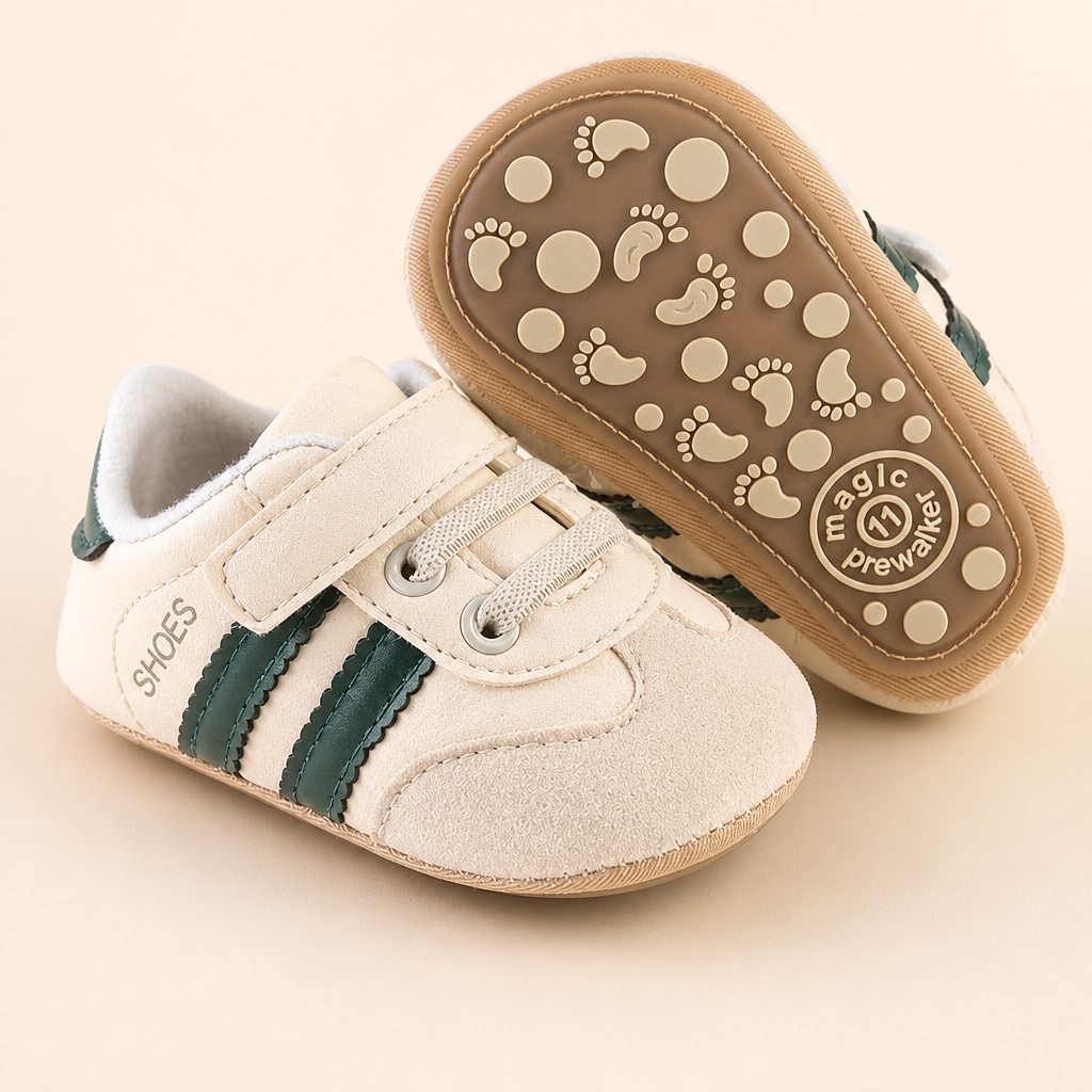 Newbron Baby Boys Girls Retro Sneakers Pu Leather Rubber Sole Walking Shoes Toddler Non-Slip First Walkers Infant Slippers Crib Shoes