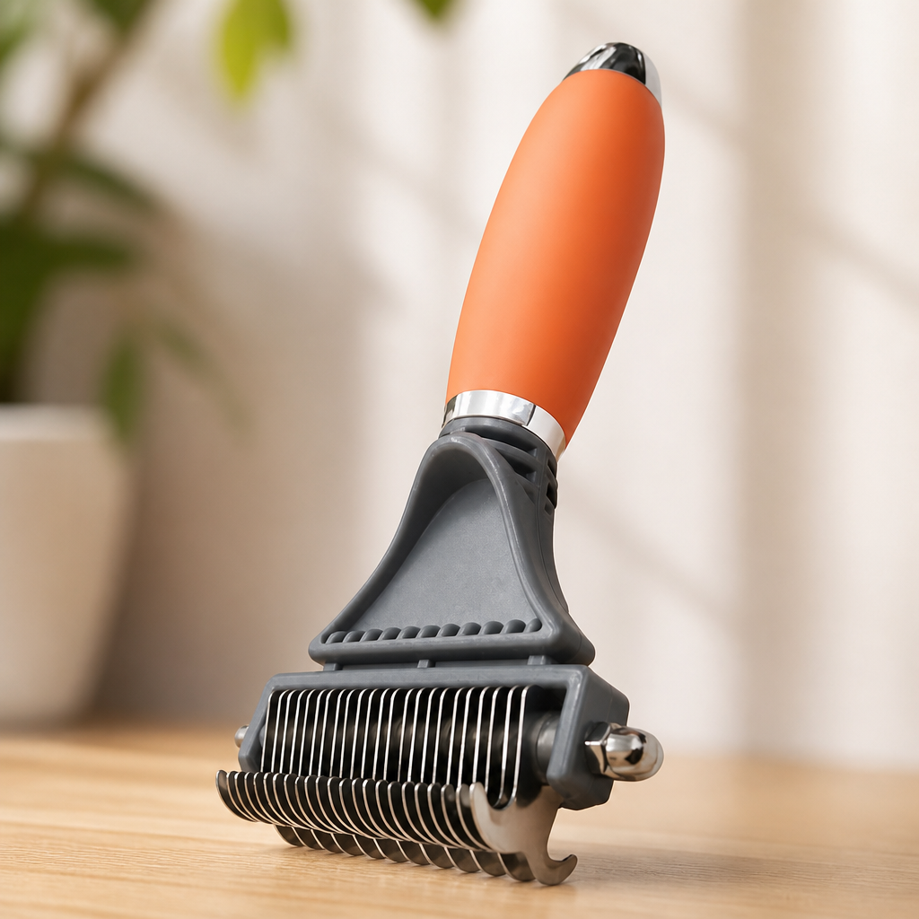 GoPets 2-in-1 Dematting Comb for Dogs, Pet Grooming Rake, Double-Sided Dog Brush for Shedding, Deshedding Brush for Cats, Undercoat Mat Dematting Tool for Long Haired Cats, Grooming Matting Hair