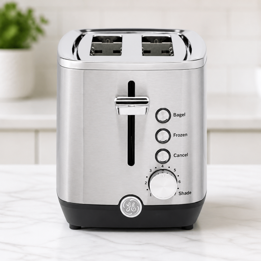 GE 2 Slice Stainless Steel Toaster, Extra Wide Slots for Toasting Bagels, Breads, Waffles & More, 7 Adjustable Shade Settings, Removable Crumb Tray, Countertop Kitchen Essentials, 850 Watts