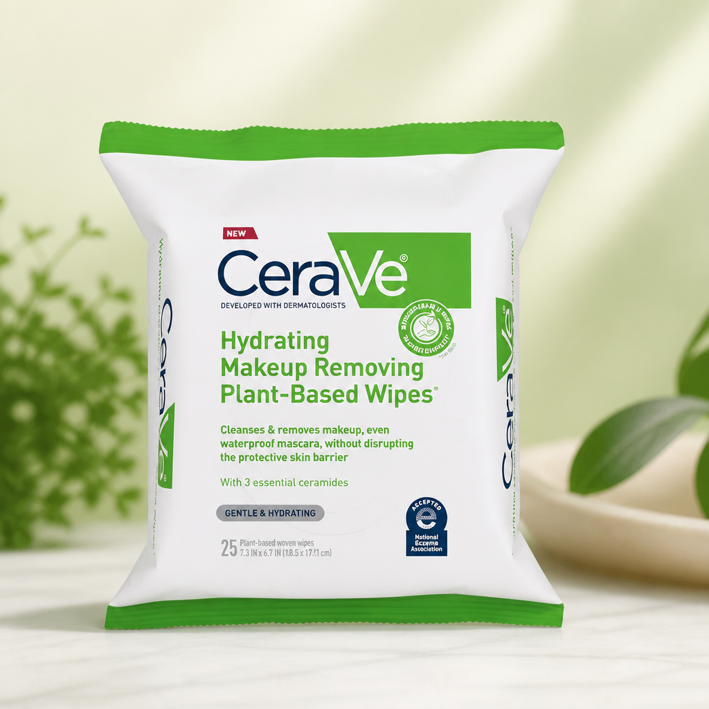 CeraVe Makeup Remover Wipes, Plant Based Face Wipes, Biodegradable in Compost, Waterless Face Wash, Travel Essentials for Women, Suitable for Sensitive Skin, Fragrance-free + Non-comedogenic, 25ct