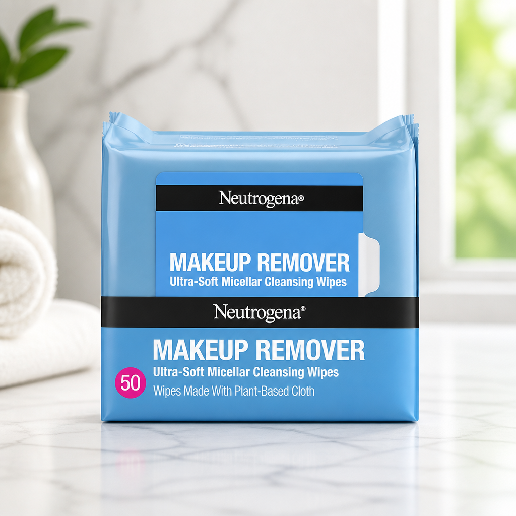 Neutrogena Makeup Remover Micellar Wipes for Face Daily Gently Removes Oil Dirt and Waterproof Makeup in a Simple Fully Plant-Based Cloth, 2 pack of 25 ct