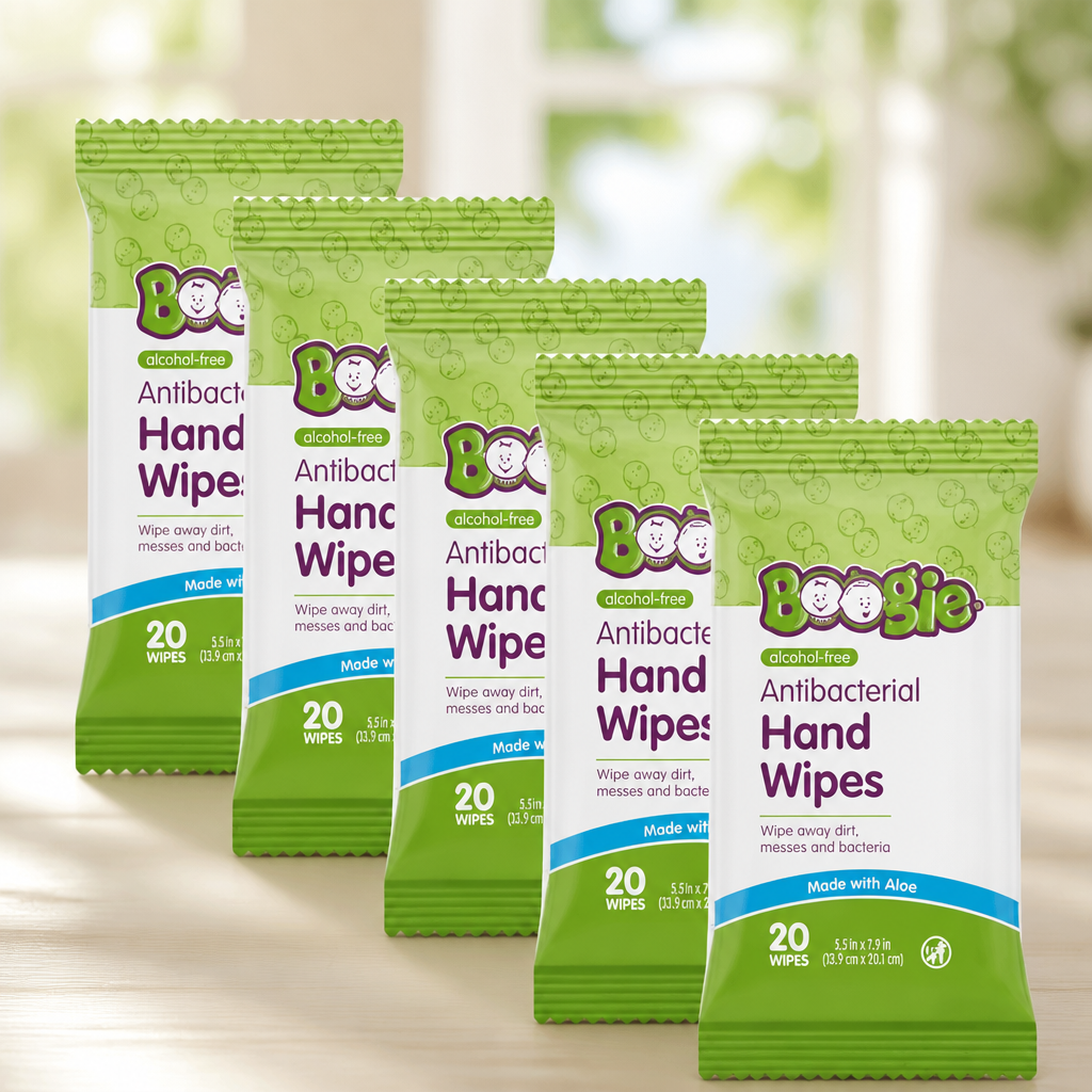 Boogie Antibacterial Hand Wipes - 100 Count - Hypoallergenic & Alcohol-Free - Travel and Diaper Bag Essential