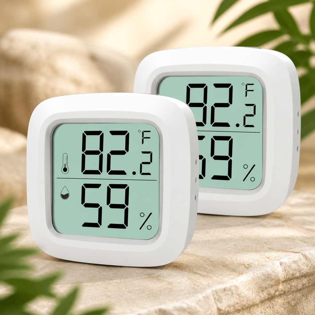 2-Pack Reptile Thermometer and Hygrometer – LCD Digital Temp & Humidity Monitor for Bearded Dragon, Gecko, Snake Tanks, Incubation Boxes, Indoor Pet Habitats