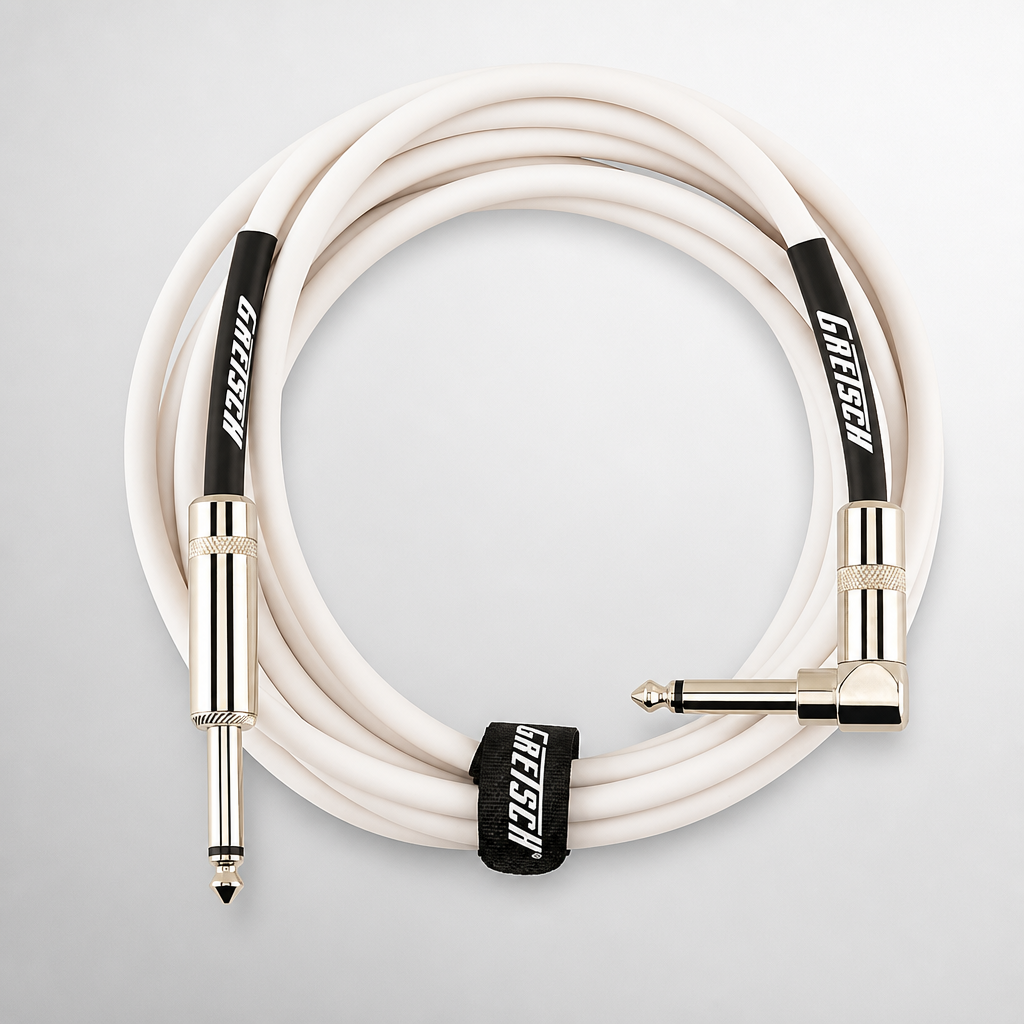 Gretsch Streamliner Instrument Cable, Guitar Cable 10ft, Guitar Accessories, Oxygen-Free Copper Shielded, Nickel-Plated Connectors Straight/Angle, White