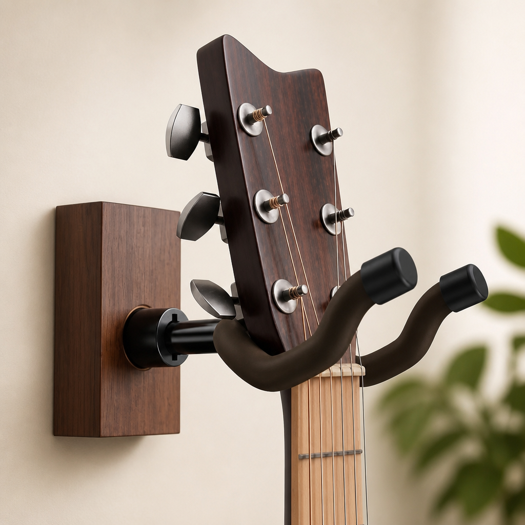 Guitar Wall Mount Nitro-Safe Soft Padded Hook, Auto Adjustable Angle Guitar Hanger Wall Mount, Wood Guitar Wall Hangers U-Shape Holder for Bass Acoustic Electric Guitar Mandolin Ukulele Wall Mount