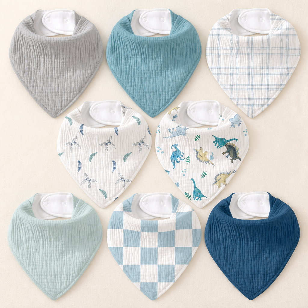 Muslin Baby Bibs 8 Pack, Baby Bandana Drool Bib for Drooling and Teething, Cotton Soft Absorbent for Girls Boys BC