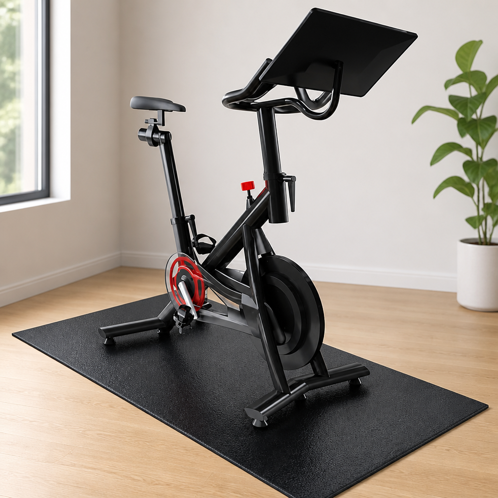 Cycleclub Bike Mat Compatible with Peloton Bike,Elliptical,Treadmill Mat, 6mm Thick, Under Exercise Bike Trainer Pad for Indoor Stationary Spin Bike Gym Equipment Hardwood Floor Carpet Protector