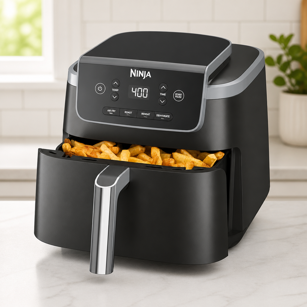Ninja Air Fryer with Air Crisp | 5 QT Capacity fits up to 4lbs of Fries | 4-in-1 Pro Air Fry, Roast, Reheat, Dehydrate | 400°F Max Temp | 1750 Watts | W/Nonstick Basket & Crisper Plate | Grey | AF141