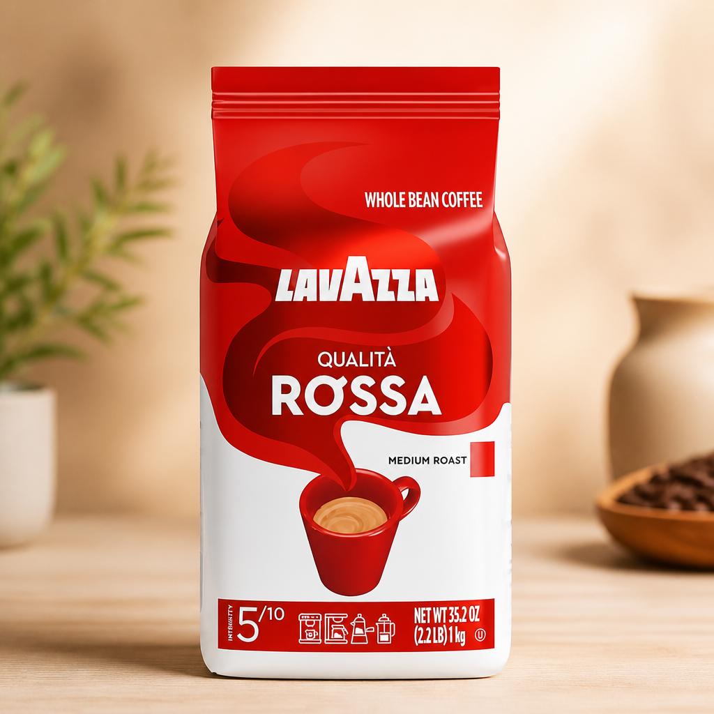 Lavazza Qualità Rossa Whole Bean Coffee, Medium Roast, Arabica and Robusta Blend, 2.2 lb Bag (Pack of 1)