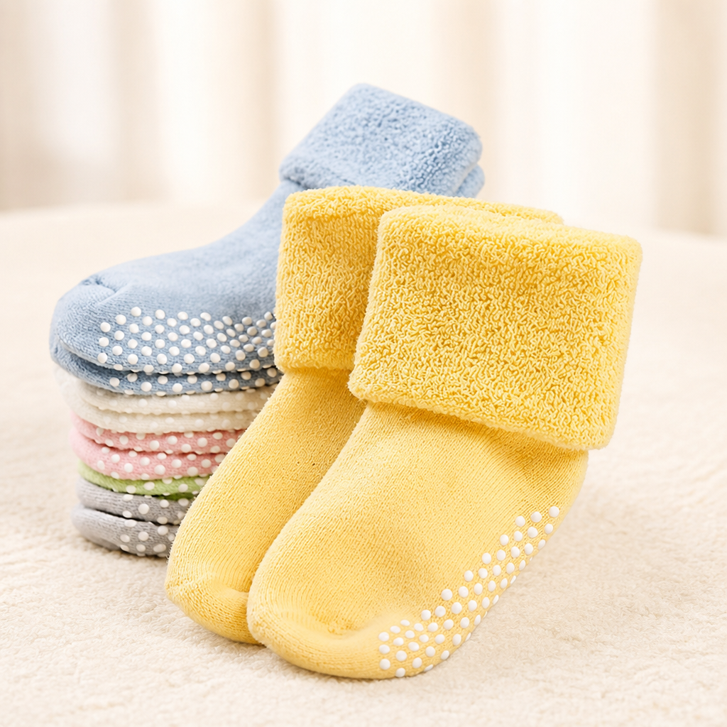 VWU Baby Toddler Kids Cotton Socks with Grips Girl Boy Thick Warm Crew 0-6T | Soft Winter Socks Great Gift for Infant Toddler Child Unisex Anti slip Over Ankle Sleeping Socks Cute Color Mix