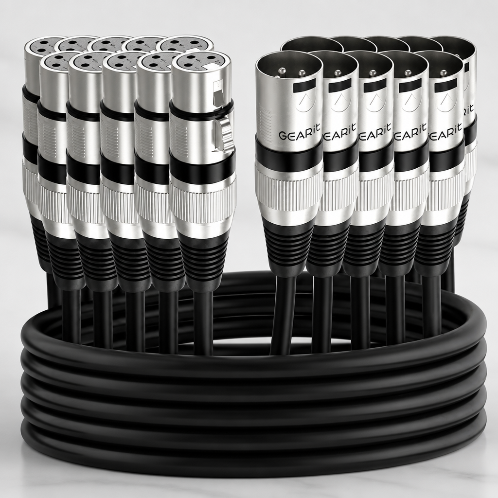 GEARit XLR Cables 6ft 10 Pack, XLR Male to Female Microphone Cable, Balanced Shielded Mic Cable with Copper Conductors for Recording Studio, Podcast, Stage Audio & Live Sound