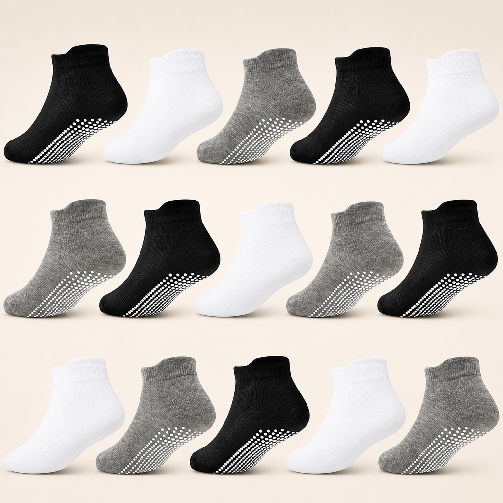 GRPSKCOS Non Slip Toddler Socks 15 Pairs Toddler Grip Anti Skid Low Cut Socks for 1-7 Years Boys Girls