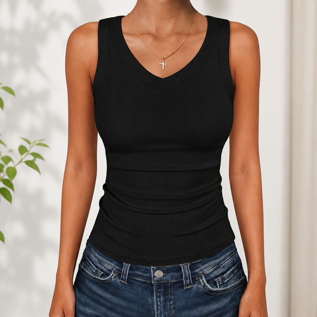 ANRABESS Tank Tops for Women V Neck Ribbed Knit Slim Fitted Sleeveless Basic Tee Tanks Casual Summer Clothes 2026