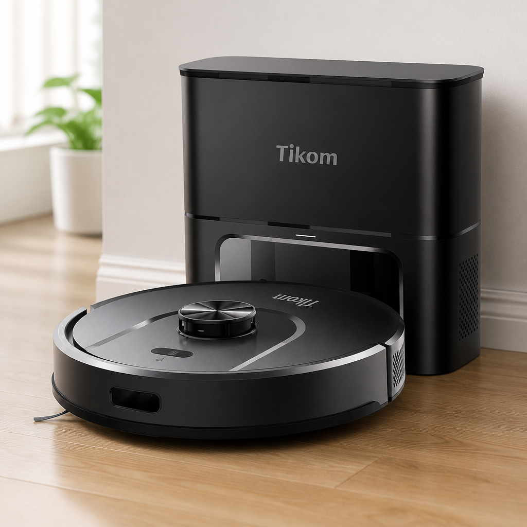 Tikom Robot Vacuum and Mop, 6000Pa Robotic Vacuum Cleaner with Self-Emptying Base, 90 Days Capacity, LiDAR Navigation, Home Mapping, Ideal for Pet Hair, Hard Floors, Carpet (L8000 Plus)