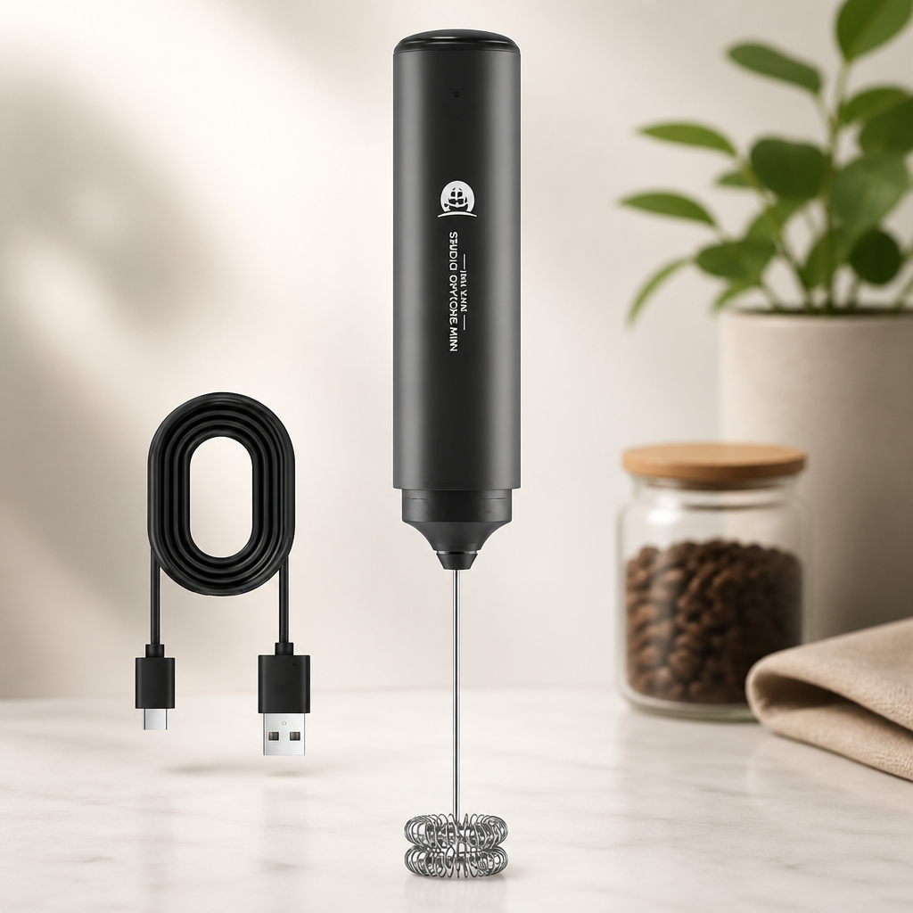 Rechargeable Milk Frother Handheld, 2-IN-1 Dual Spring Whisk Electric Frother Wand for Cappuccino Latte Macchiato, Portable Drink Mixer for Coffee, Matcha, Hot Chocolate