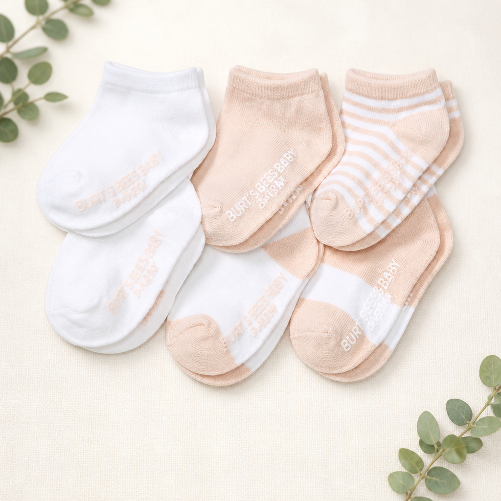 Burt's Bees Baby Girls' Ankle Socks with Non-Slip Grips Footwear, 6-Pack