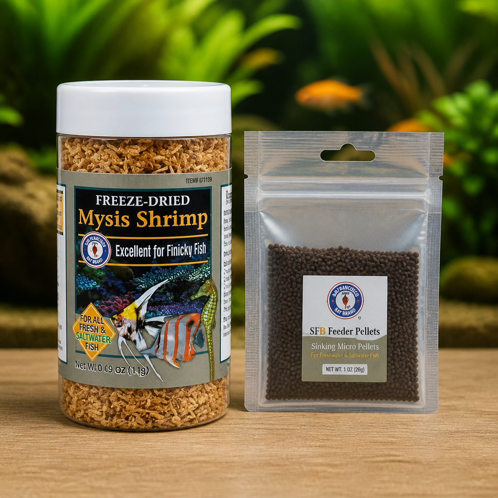 San Francisco Bay Brand Premium Mysis Shrimp Combo – Freeze-Dried + Sinking Micro Pellets for Freshwater & Saltwater Fish