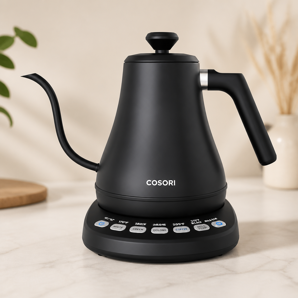 Cosori Gooseneck Electric Kettle with Temperature Control, 0.8L, Black | No Plastic Contact with Water, 5 Presets, 60-Min Keep Warm, Pour Over Coffee & Tea, Stainless Steel Interior, 1200W