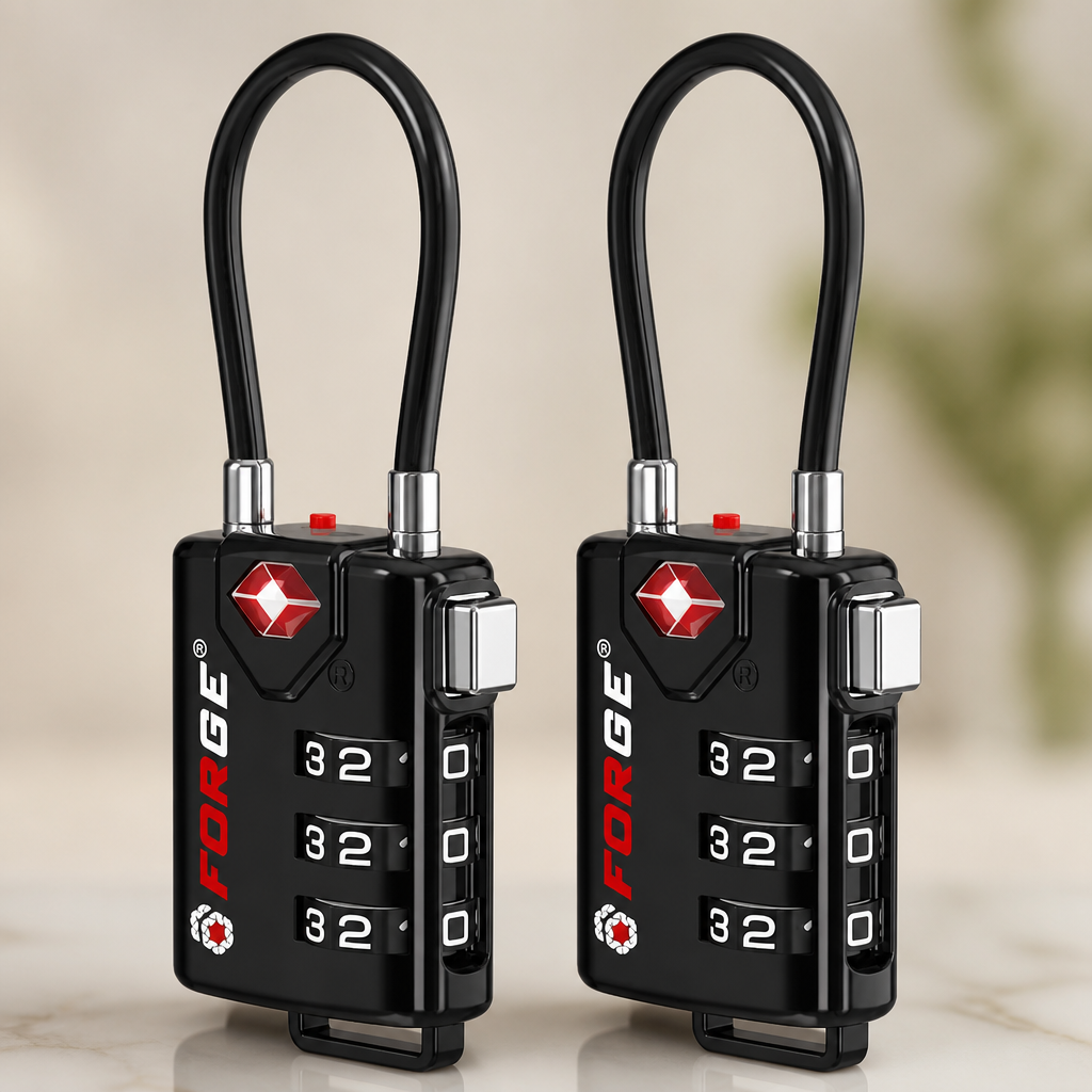TSA Approved Cable Luggage Locks, Re-settable Combination with Alloy Body, Black 2 Locks.