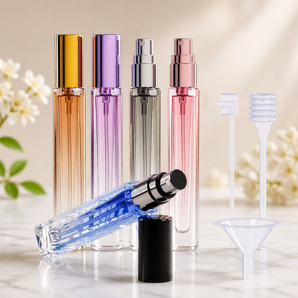 5PCS 10ml Glass Refillable Travel Perfume Atomizer Bottles,Mini Empty Cologne Spray Bottle,Pocket Size Sprayer Portable for Travel and Sample Container Toiletries Dispenser