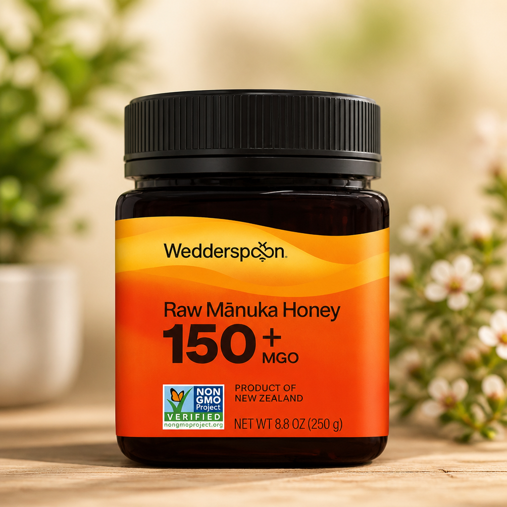 Wedderspoon Raw Mānuka Honey 150+ MGO, 8.8 Oz, Unpasteurized New Zealand Honey, Non-GMO, BPA-Free Jar, Superfood & Natural Wellness Support