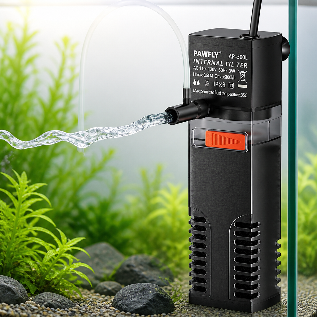 Pawfly Internal Aquarium Filter, Submersible Power Filter with 55 GPH Water Pump for 3 to 10 Gallon Fish Tanks Filtration Circulation and Oxygenation